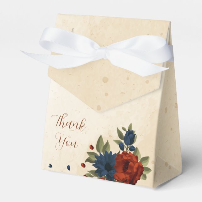 burnt orange navy flowers wedding favour box (Front Side)