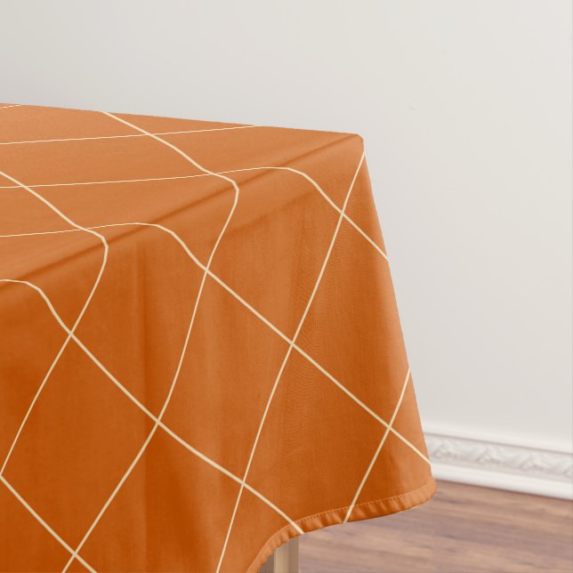 Burnt orange, neutral, lattice pattern cotton tablecloth (In Situ)