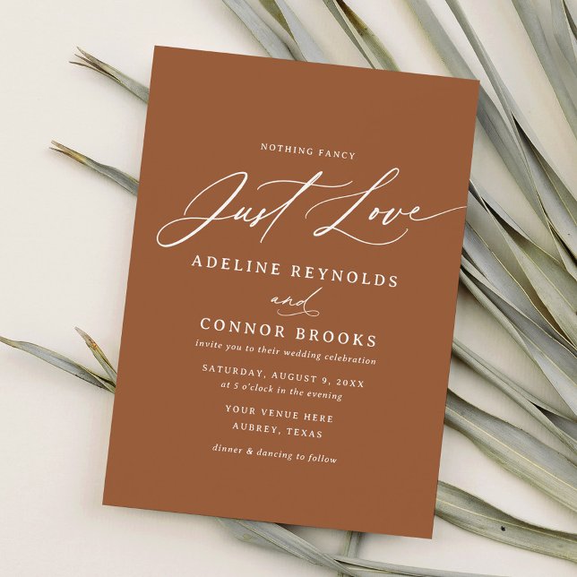 Burnt Orange Nothing Fancy Just Love Wedding Invitation (Creator Uploaded)