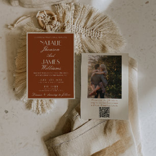 Burnt Orange Old Money QR Code Photo Wedding Invitation
