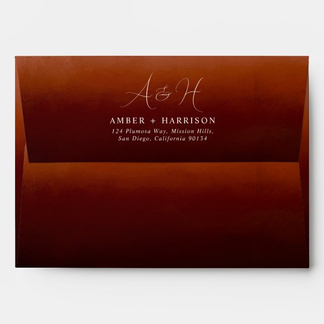 Burnt Orange Ombre Bohemian Dark Glamour Wedding Envelope (Back (Top Flap))