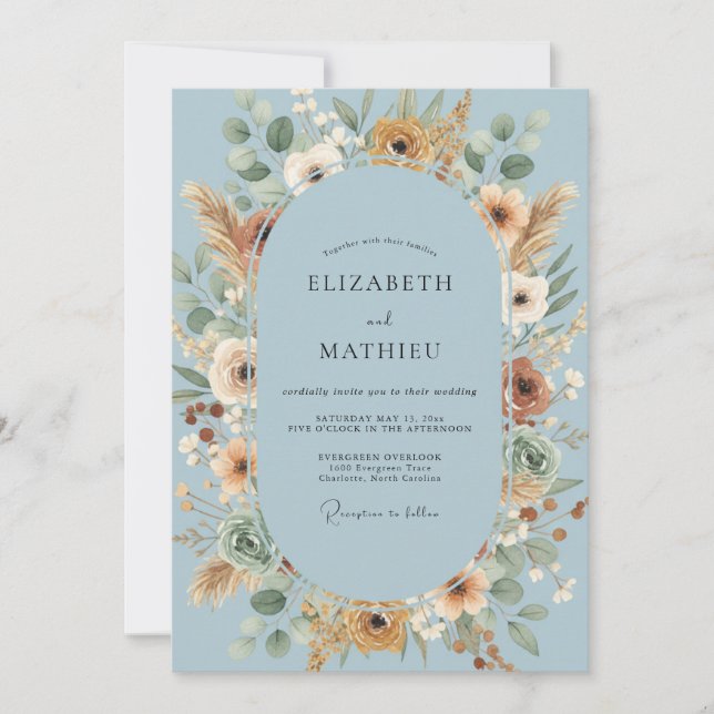 Burnt Orange Pampas Eucalyptus Wedding Invitation (Front)