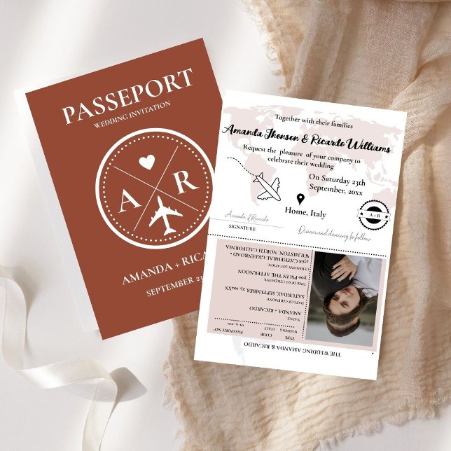 Burnt Orange  Passport Photo Wedding Invitation (Creator Uploaded)
