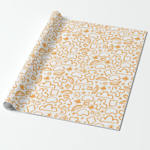Burnt Orange Pastel Doodle Pattern Wrapping Paper