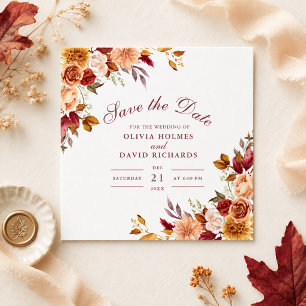 Burnt Orange & Peach Autumn Floral Save the Date