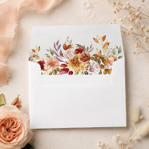Burnt Orange & Peach Autumn Floral Wedding Envelope