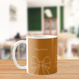 Burnt orange peach bow script name coffee mug