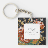 Burnt Orange Peonies Floral Painting Gold Wedding