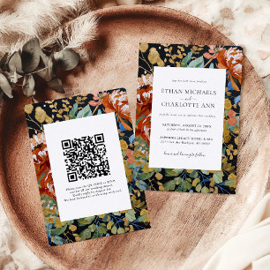 Burnt Orange Peony Floral Painting QR Code Wedding Invitation