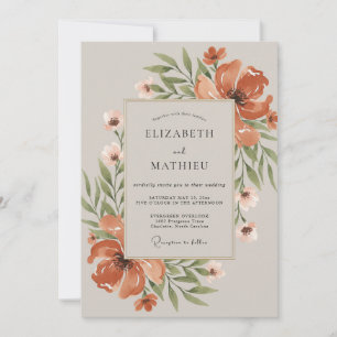 Burnt Orange Peony Wedding Invitation