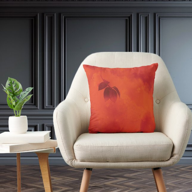 Burnt Orange Persimmon Leaf Abtract Autumn Cushion (Creator Uploaded)