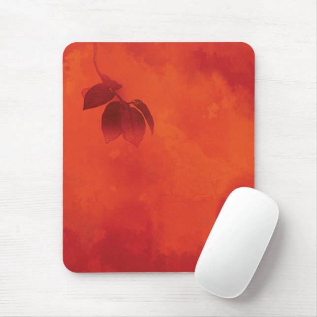 Burnt Orange Persimmon Leaf Abtract Autumn Mouse Mat (With Mouse)