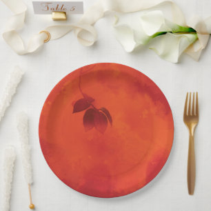 Burnt Orange Persimmon Leaf Abtract Autumn Paper Plate
