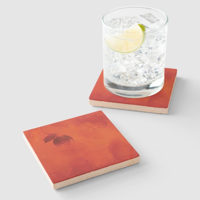 Burnt Orange Persimmon Leaf Abtract Autumn Stone Coaster (Side)