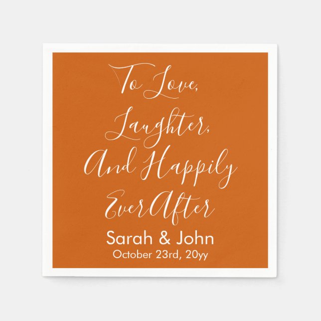 Burnt Orange Personalise Script Wedding Reception  Napkin (Front)