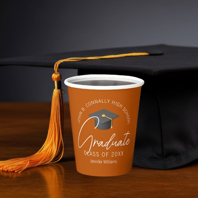 Burnt Orange Personalised Graduation Party Paper Cups (Creator Uploaded)