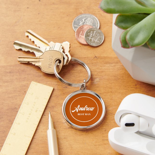 Burnt Orange Personalised Wedding Best Man Key Ring (Desk)