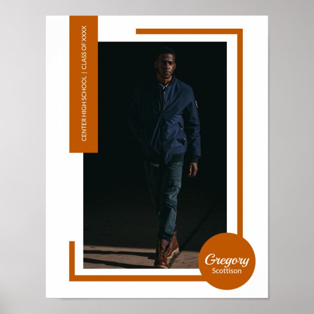 Burnt Orange Photo Modern Graduation Poster (Front)