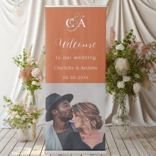 Burnt orange photo monogram welcome wedding retractable banner