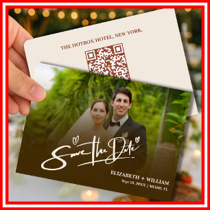 Burnt Orange Photo QR Code Elegant Wedding Save The Date