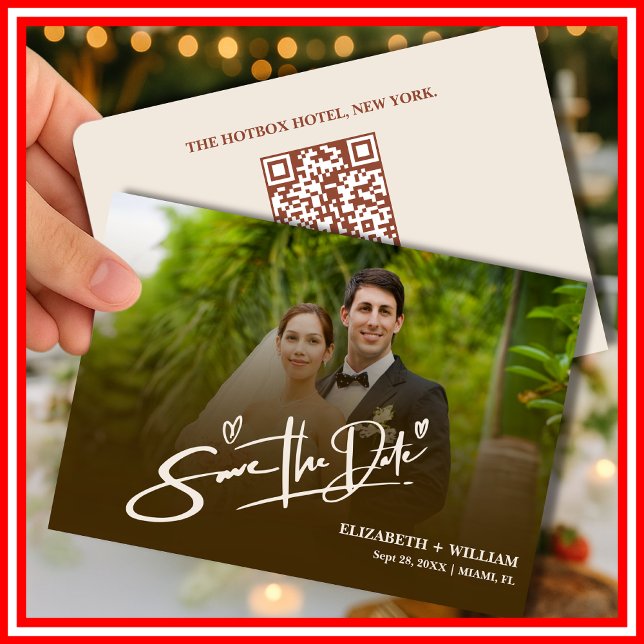 Burnt Orange Photo QR Code Elegant Wedding Save The Date (Creator Uploaded)