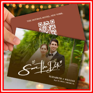 Burnt Orange Photo QR Code Elegant Wedding Save The Date