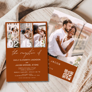 Burnt Orange Photo QR code Wedding Minimalist  Invitation