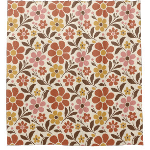 Burnt Orange, Pink and Brown Retro Boho Flower Shower Curtain