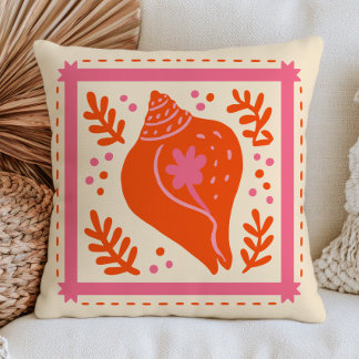Burnt Orange& Pink Seashell Eclectic Nautical  Cushion
