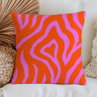 Burnt Orange& Pink Zebra Print Pattern Maximalist  Cushion