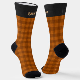 Burnt Orange Plaid - Knit Effect chequered pattern Socks