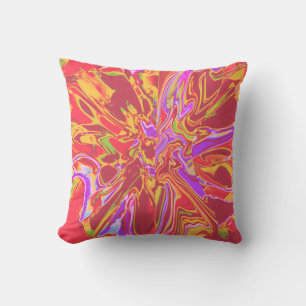 Burnt Orange Psychedelic Flower with Gold Lilac Cushion