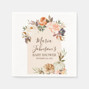 Burnt Orange Pumpkin Floral Bridal Shower Napkin