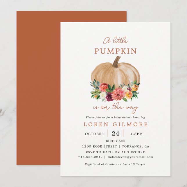 Burnt Orange Pumpkin Harvest Baby Shower Invitation (Front/Back)