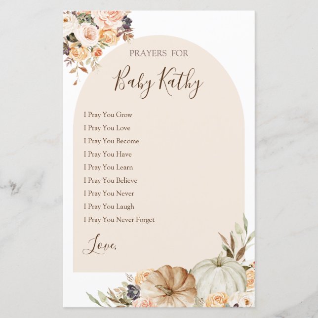 Burnt orange Pumpkin Love Prayers for Baby Sign (Front)