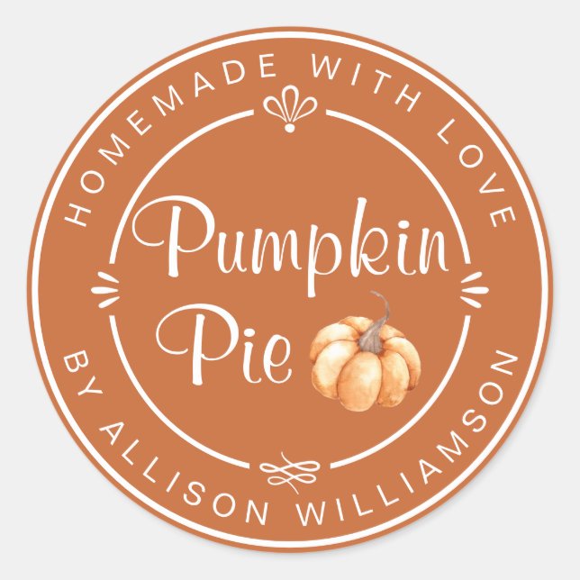 Burnt Orange Pumpkin Pie Homemade Classic Round Sticker (Front)