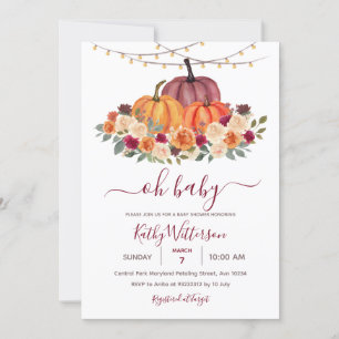 Burnt Orange Pumpkin Rustic Floral Baby Shower Invitation
