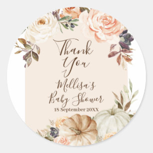 Burnt orange pumpkin shower Thank You Sticker