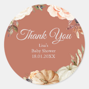 Burnt orange pumpkin shower Thank You Sticker
