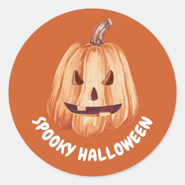 Burnt Orange Pumpkin Spooky Halloween  Classic Round Sticker (Front)