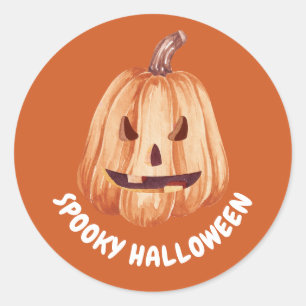 Burnt Orange Pumpkin Spooky Halloween  Classic Round Sticker
