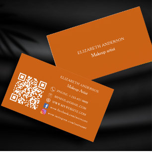 Burnt orange Qr code Instagram Facebook Business Card