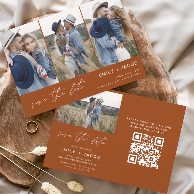 Burnt Orange QR Code Modern Save the Date 4 Photo (Creator Uploaded)