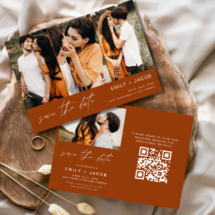 Burnt Orange QR Code Modern Save the Date Elegant 