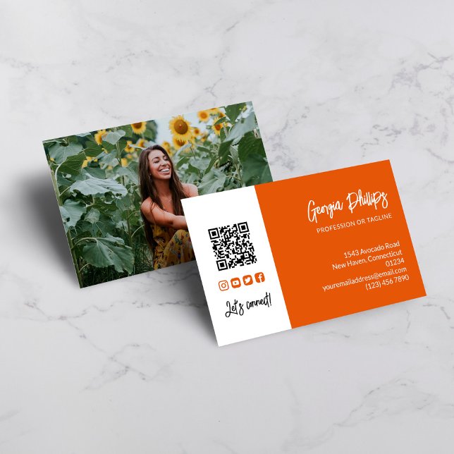 Burnt Orange QR Code Photo Social Media Icons Business Card (Creator Uploaded)