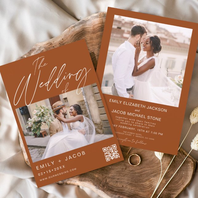Burnt Orange QR Code Photo Wedding Invitation Flyer (Creator Uploaded)