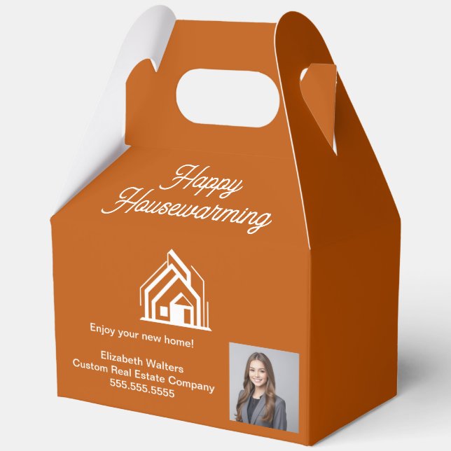 Burnt Orange Real Estate Company Agent Photo Favour Box (Front)