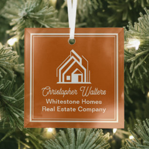 Burnt Orange Real Estate Company Custom Realtor Glass Tree Decoration