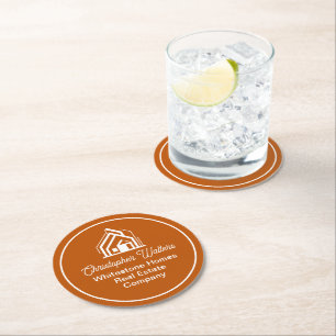 Burnt Orange Real Estate Company Custom Realtor Round Paper Coaster