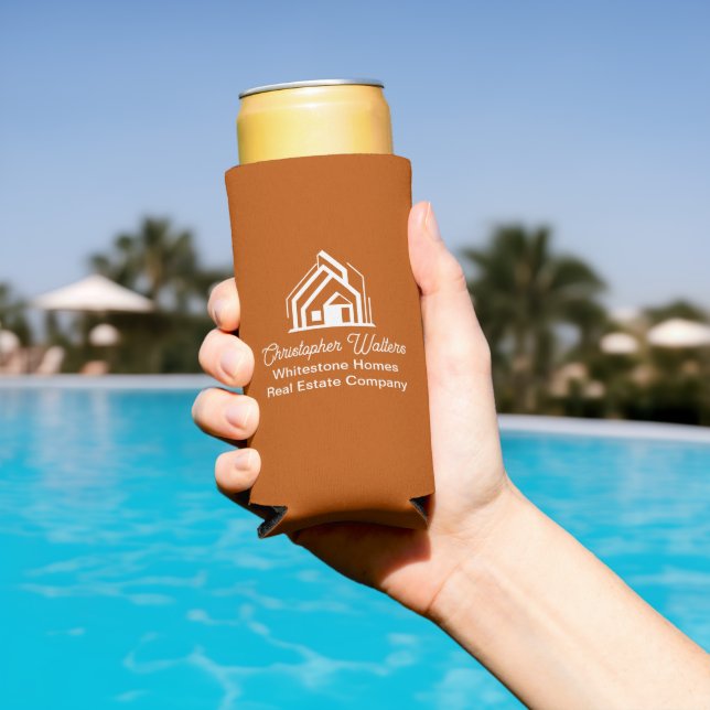 Burnt Orange Real Estate Company Custom Realtor Seltzer Can Cooler (In Situ Pool)